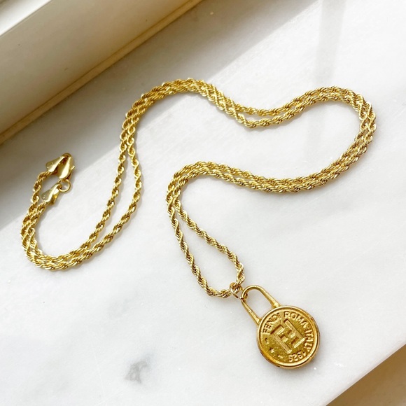 Fendi 90s Logo Medallion w/14k Rope Necklace - Picture 4 of 7